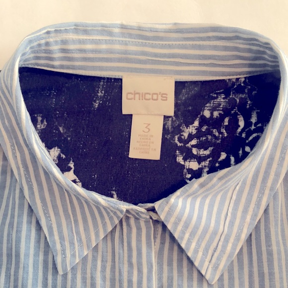 Chico’s Pinstripe Front Sheer Floral Back Shirt - Picture 9 of 16